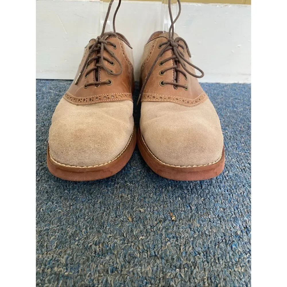 Florsheim men 9 suede & leather cap toe oxford shoes tan & brown